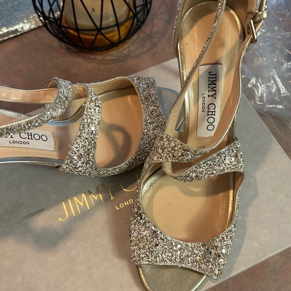 Jimmy Choo 'Nova' Champagne Glitter Slingback Open Toe Pumps 38.5, 8.5 - Picture 2 of 6